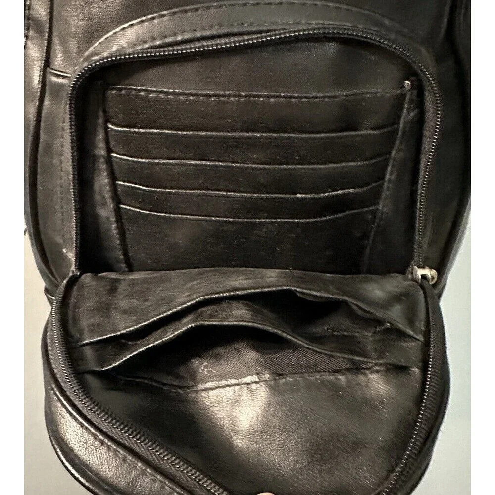 Unbranded Womens Black Leather Backpack Two Pocket Purse Adjustable Straps GUC
